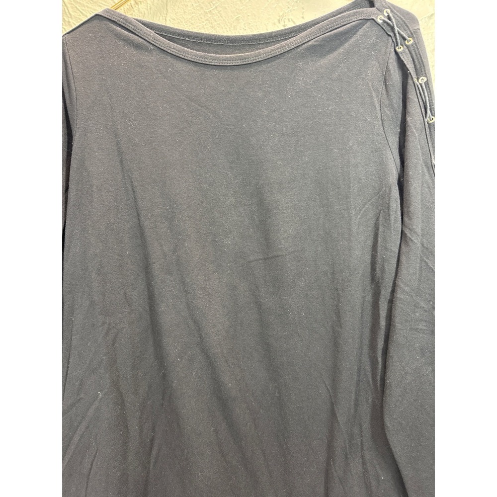 Belle Kim Gravel Black Lace Up Shoulder Long Sleeve Top Women's Size Medium‎